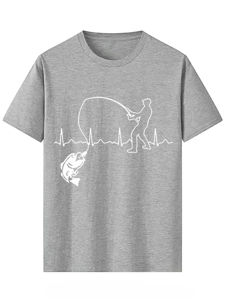 Летний уличный стиль Ешь Спи Рыбалка Принт Сердцебиение Футболка с коротким рукавом Мужская Модная Повседневная Рыбак Рыба Мужская футболка