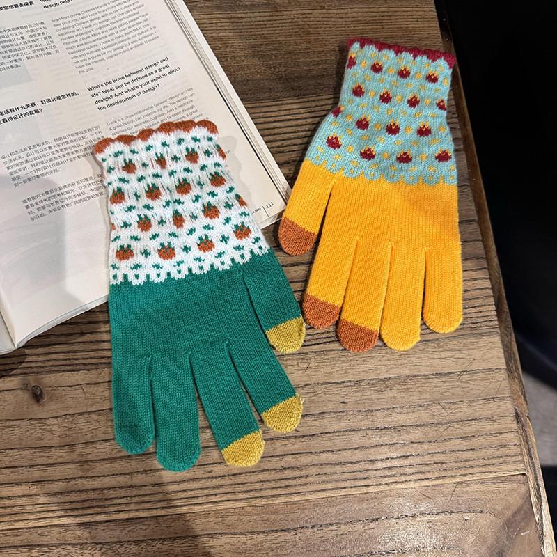 Теплые женские перчатки из смесовой шерсти с жаккардовым узором для зимней езды
