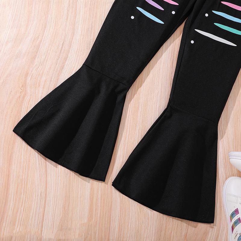 Комплект одежды для девочек, летняя детская футболка с короткими рукавами и расклешенными повседневными брюками, комплект из двух предметов