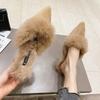Luxury Fur Winter Women's Warm Slippers Women Solid Fashion Baotou High Heels Ladies Fluffy Plush Indoor Home Mules Shoes Female