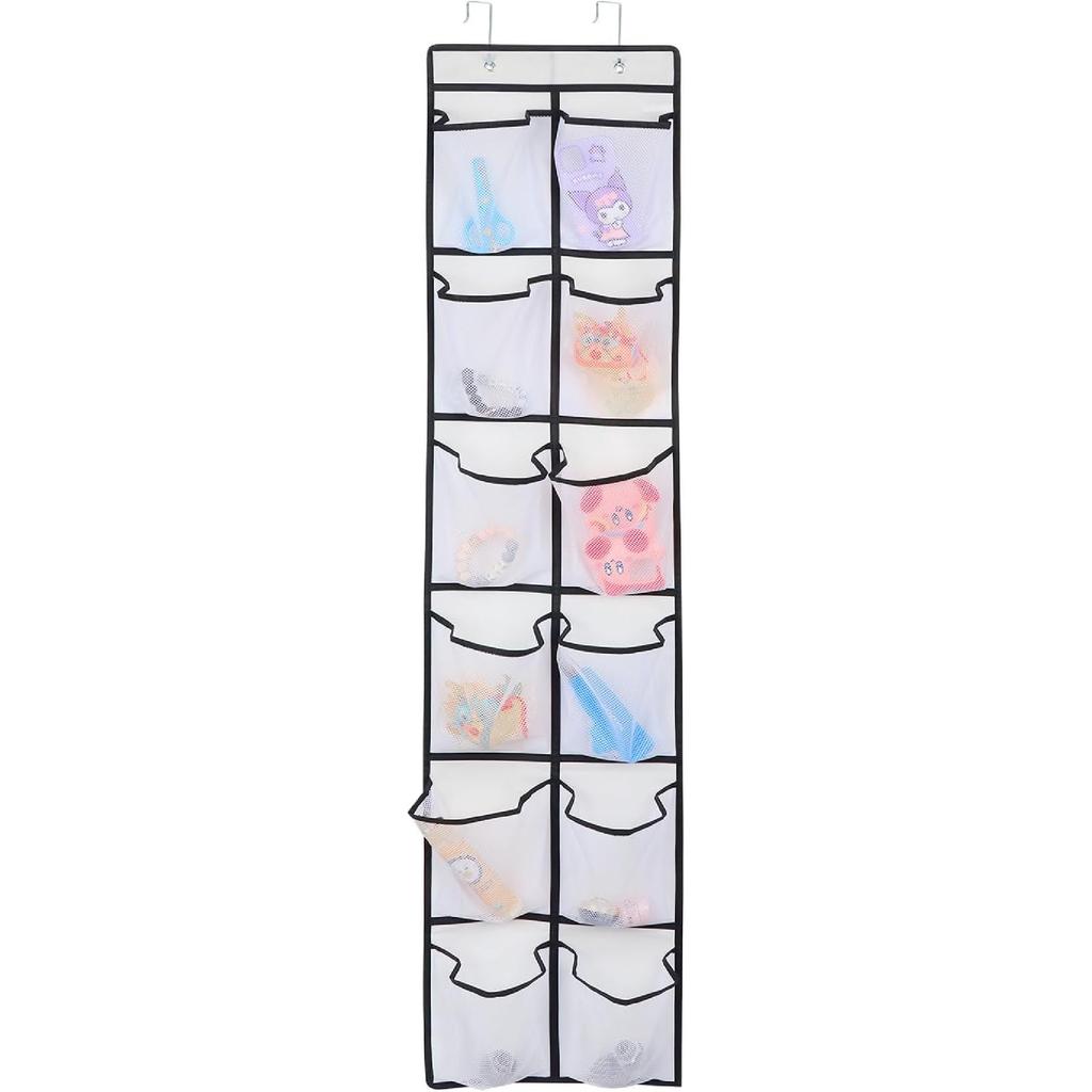 12 Large Pockets Over Door Hanging Shoe Organizer, White