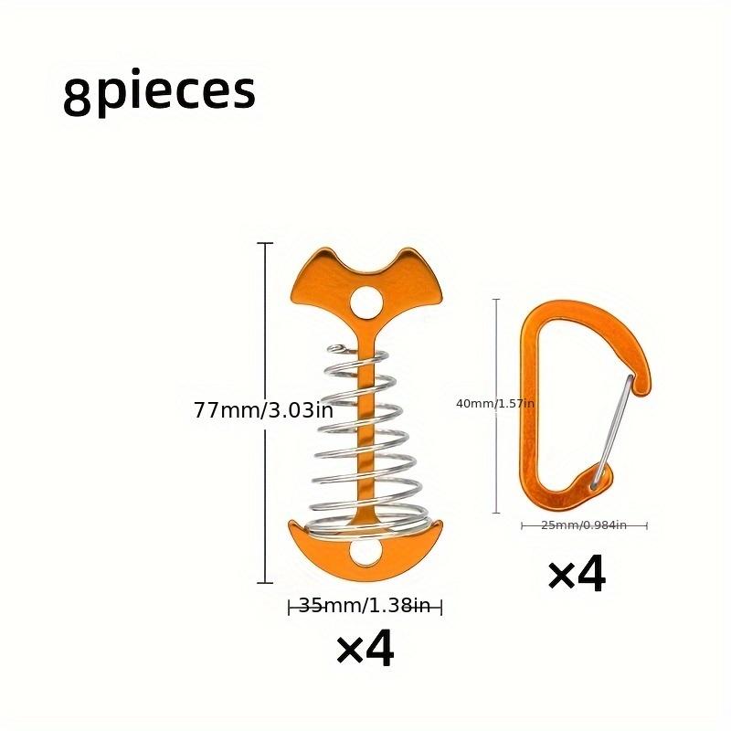 8pcs Stainless Steel Deck Nails with Spring Buckle, Fish Bone Design for Secure Binding, Suitable for Outdoor Camping and Hiking