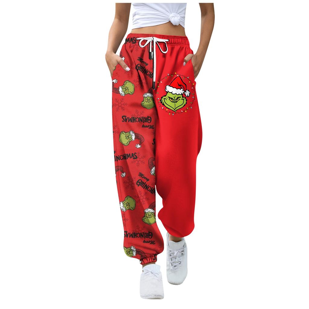 Women's Fashion Sport Christmas Printed Drawstring Pocket Casual Sweatpants Pants
