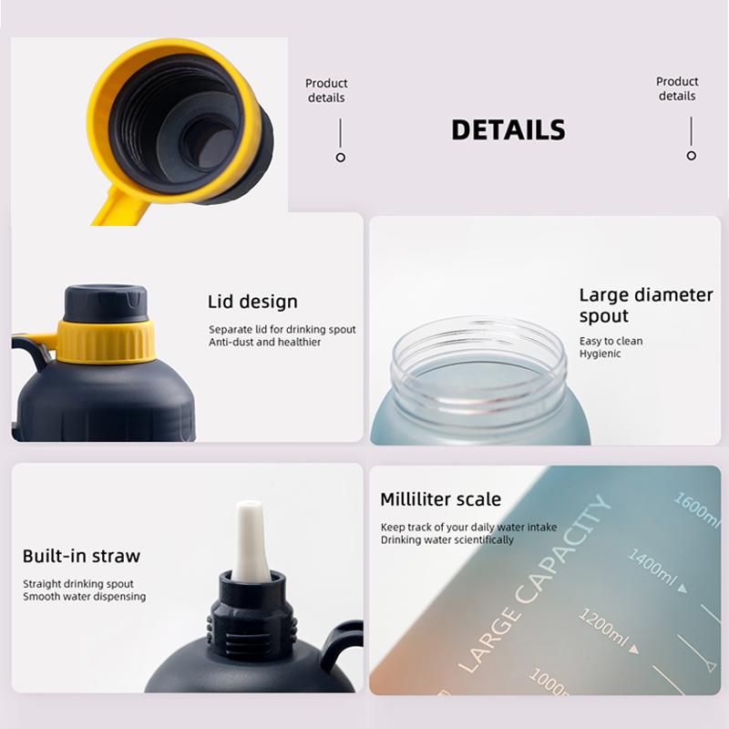Пластиковый стакан с градиентом 1800 мл Просторная спортивная бутылка для воды для использования на открытом воздухе Путешествия Тренажерный зал Фитнес Кувшины Легко носить Стакан для воды С трубочкой