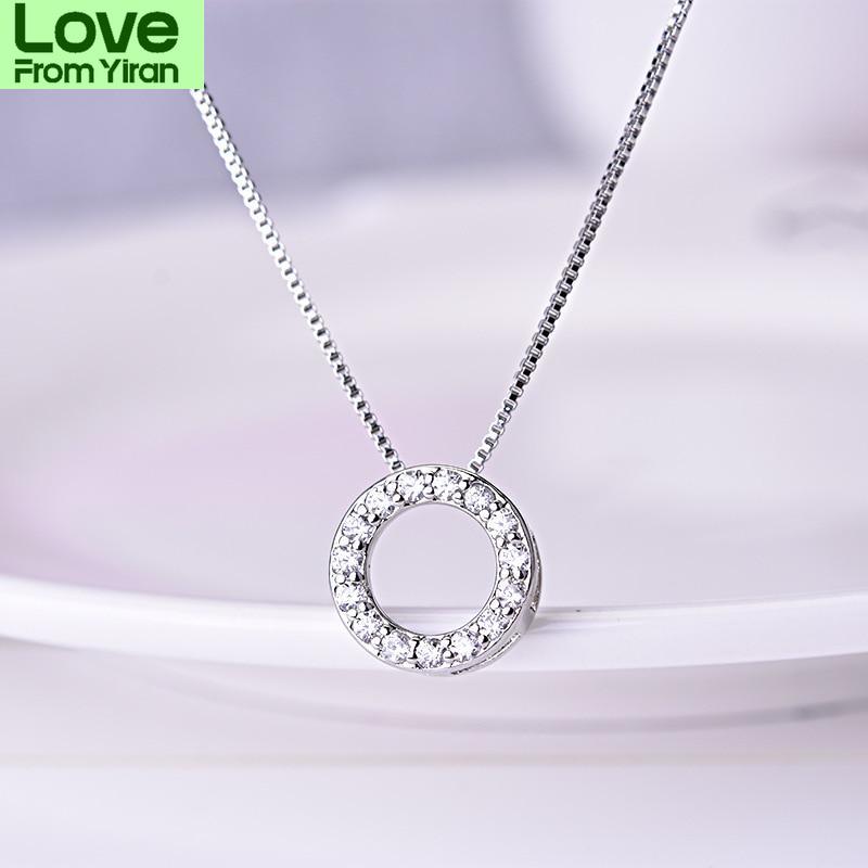 Yanhui Серебряное ожерелье 925 пробы с круглой подвеской из фианита и циркония, серебряное ожерелье 925 пробы для женщин