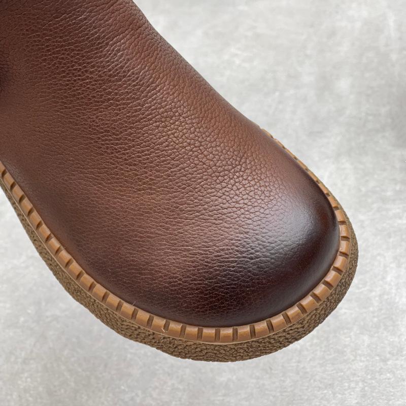 Johnature Винтажные женские сапоги из коровьей кожи с круглым носком, утепленные и на толстой подошве, из натуральной кожи, сапоги до середины икры