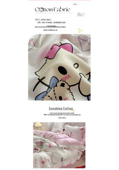 Официальный хлопковый комплект постельного белья Sanrio Hello Kitty из 4 предметов - Простыня, Наволочка и Юбка для кровати для общежитий