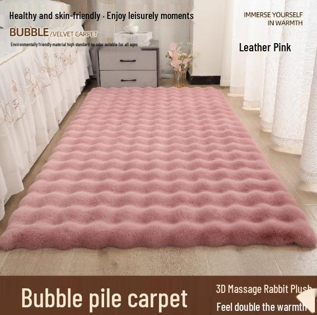 Cream Velvet Bubble Style Bedroom Carpet Mat