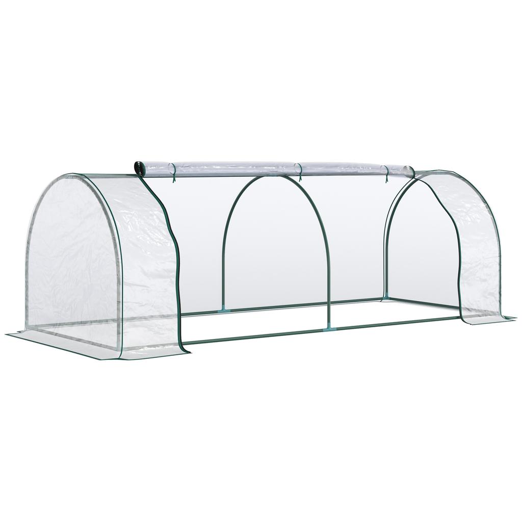 Greenhouse, Hothouse with Door, Cold Frame, Plant House, Plant Cultivation, Steel, Plastic, 250 x 100 x 80 cm, Green