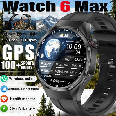 2026 Новые часы 6 Макс Смарт-часы Мужские GPS Высота Атмосферное давление Пульс Мониторинг здоровья Звонки по Bluetooth Бизнес Смарт-часы