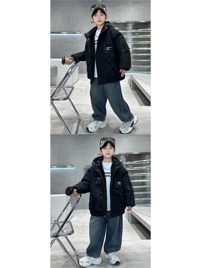 Куртка-ветровка стеганая с капюшоном для мальчиков 2025: Стильный повседневный топ на осень/зиму для мальчиков-подростков