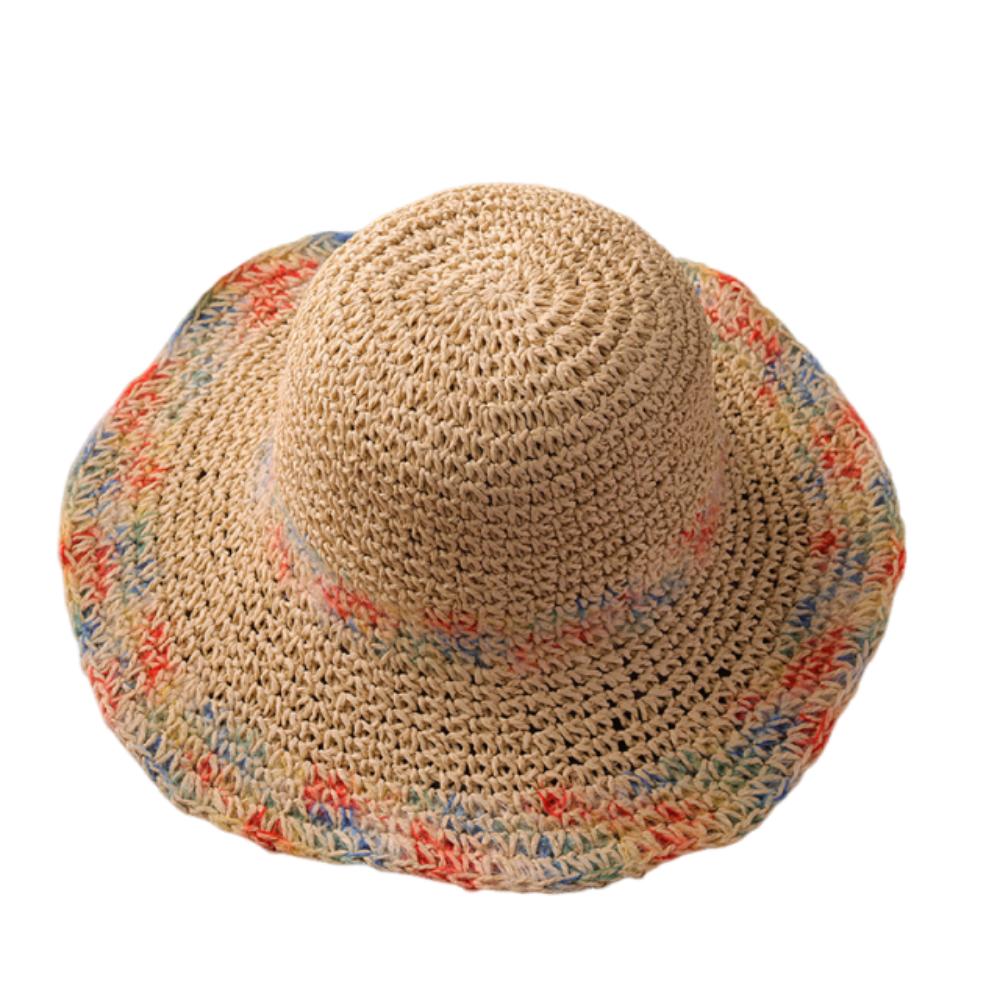 Foldable Wide Brim Straw Hat Colorful Women's Sun Visor Hats Casual Weave Bucket Hat Holiday