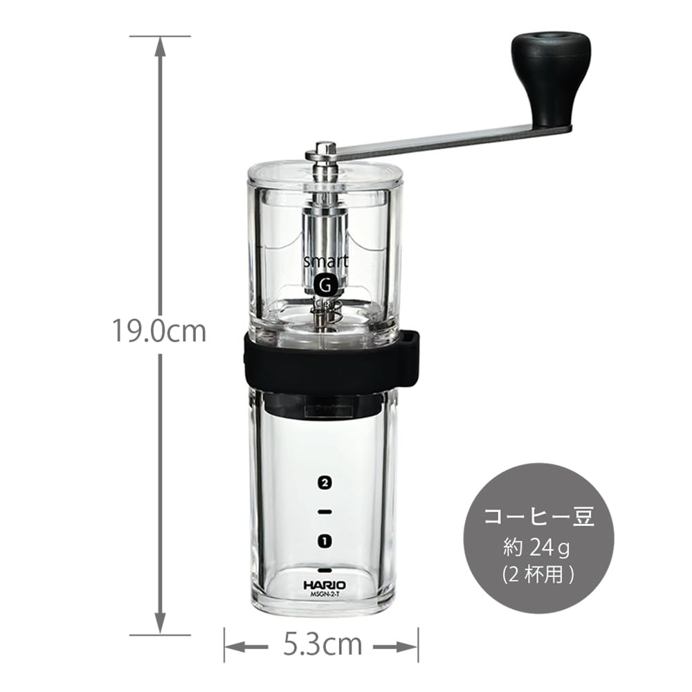 HARIO Smart G Керамическая Кофемолка для 24 г Кофейных Зерен, Жерновая, Прозрачная, (2 чашки), MSGN-2-T