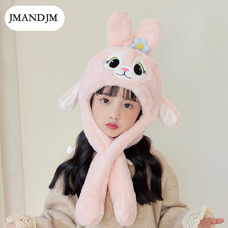 Детские шапки, двигающиеся ушки, шарфы с мультяшными кроликами, универсальные шапки, для мальчиков и девочек, зимние защитные наушники, пуловеры.