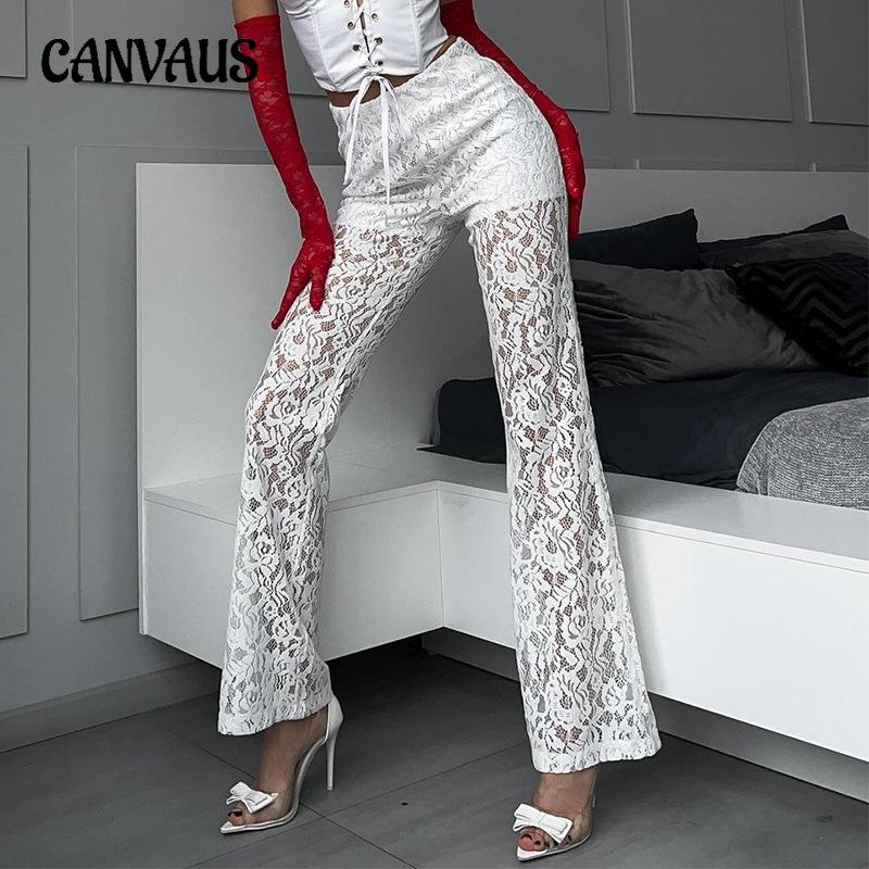 Женские драпированные кружевные однотонные повседневные расклешенные брюки с высокой талией