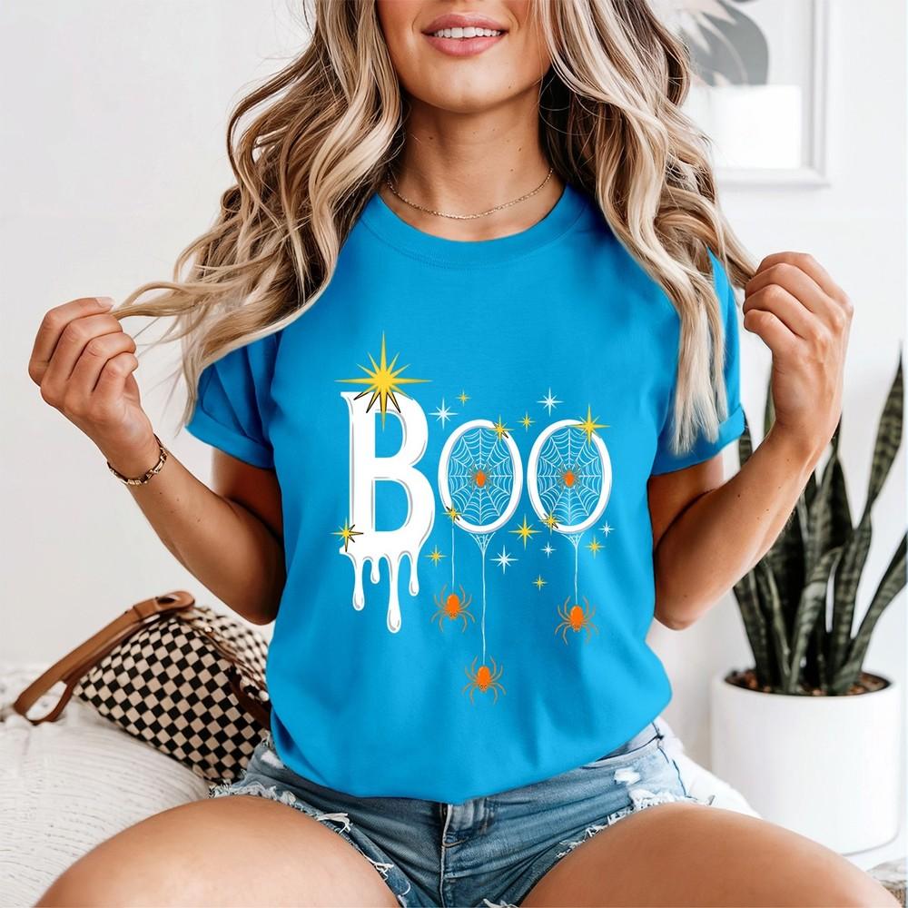 Halloween Unisexs Spider Rhinestone T Shirt Spooky Graphic Tee