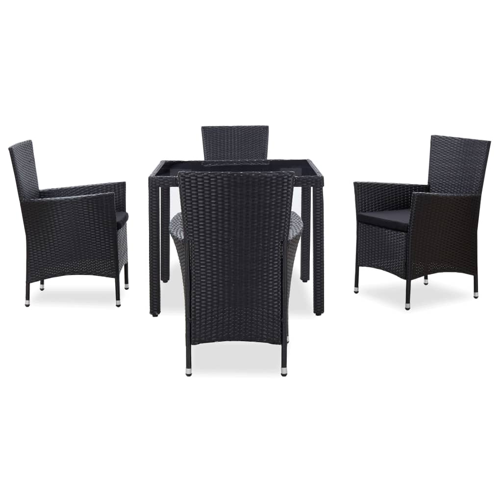 5 Piece Garden Dining Set Poly Rattan Black