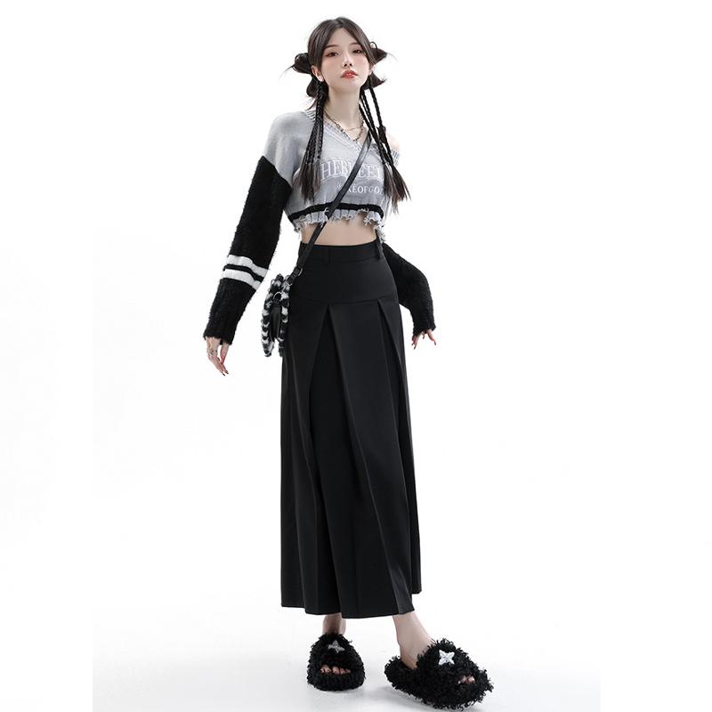 Винтажный серый костюм, юбка трапециевидной формы, женская весенне-осенняя плиссированная юбка средней длины с высокой талией в студенческом стиле