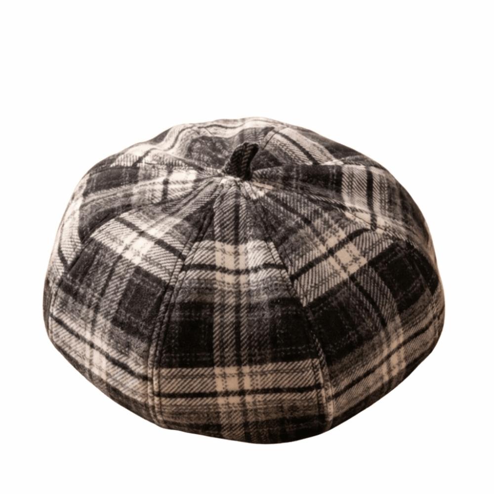 Japanese Style Plaid Beret Soft Newsboy Hat Breathable Octagonal Hat Girls