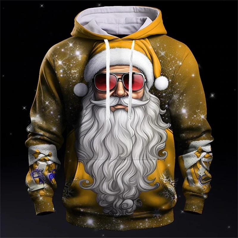 Mens Santa Claus Hoodie Sweatshirt Long Sleeve - Breathable for Spring & Autumn Sports - Durable, Comfortable Christmas Top
