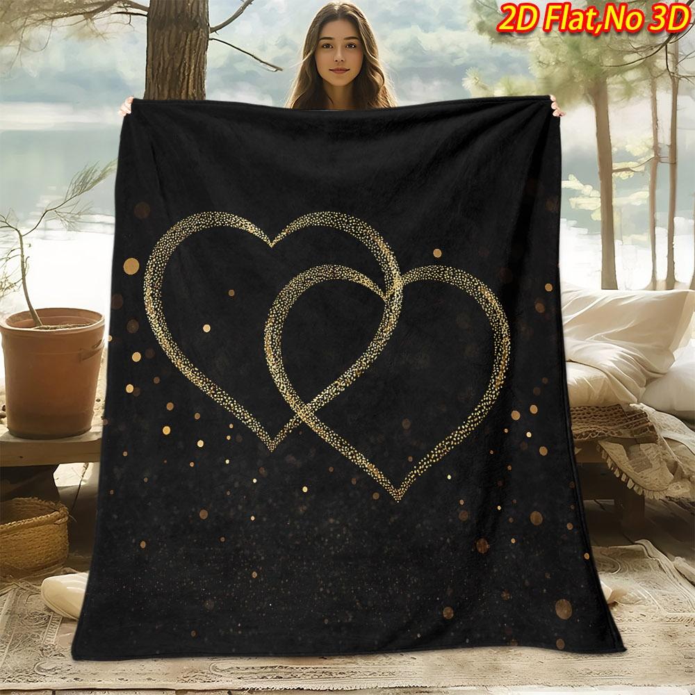 1pc 2D Flat Printing Spring And Summer New Arrival Double Heart Shimmer Pattern Digital Print Blanket, Throw Blanket, Soft And Comfortable 100% Fiber,