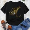 Custom Name Letter Combination Gold Letter Font Short Sleeve Tops Black T-shirt Female Tops