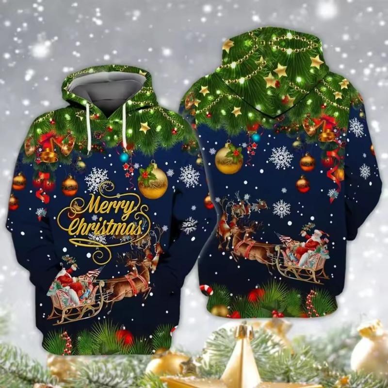Christmas Themed 3D Printed Men's Hoodie Casual Comfortable Autumn Winter Long Sleeved Hoodie