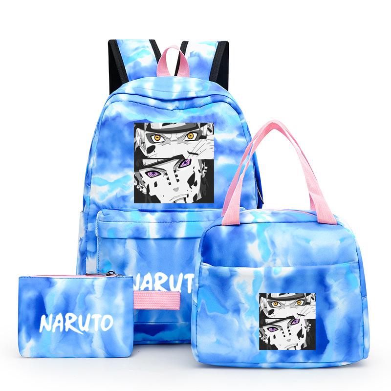 Наруто аниме 3 шт./компл. Холст Сумка для обеда Рюкзак для мальчиков Студенческие сумки для ноутбука Набор Детская сумка для ручек Снова в школу Рюкзак для девочки