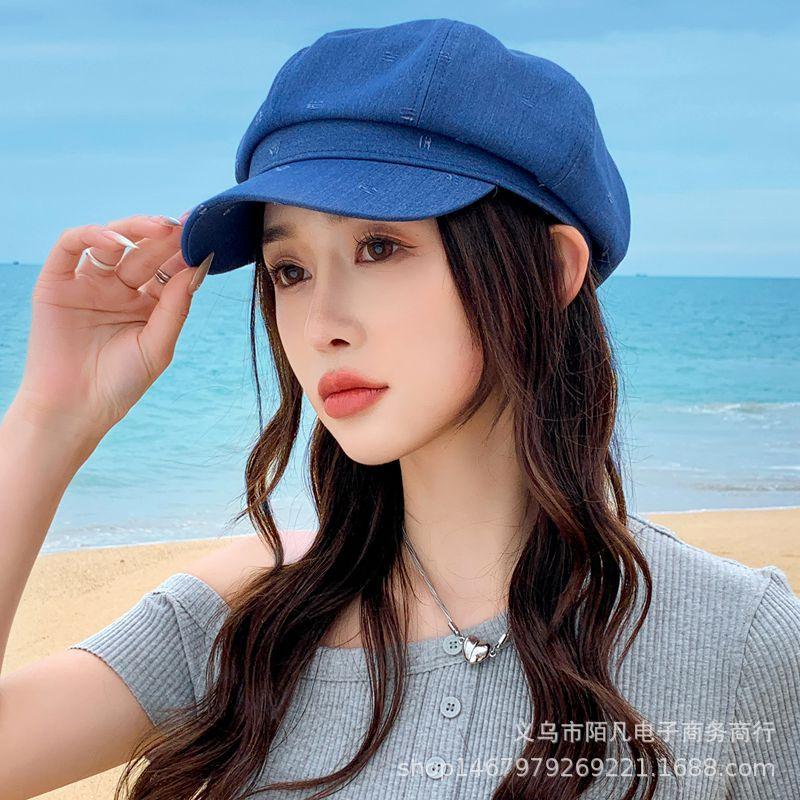 Early spring temperament octagonal hat women's fashion butterfly print cap showing face small newsboy painter hat