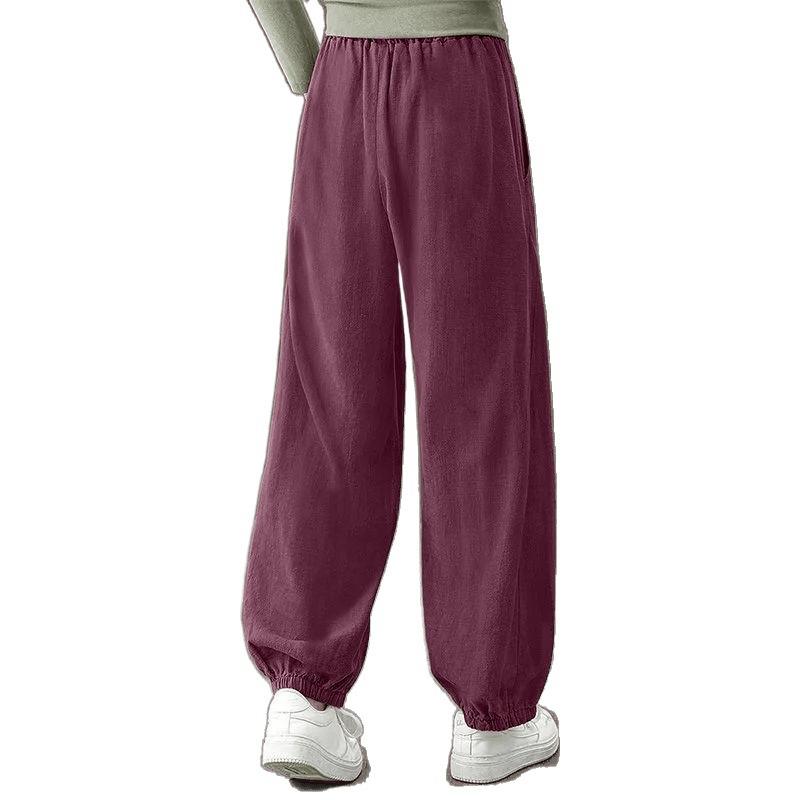 Женские модные повседневные брюки Весна Лето Свободного кроя Эластичная талия Хлопок Лен Зауженные брюки до щиколотки