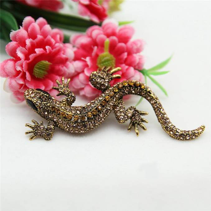 European and American Retro Personality Lizard Gecko Brooch Charm Animal Brooch Creative Rhinestone Gecko Brooch