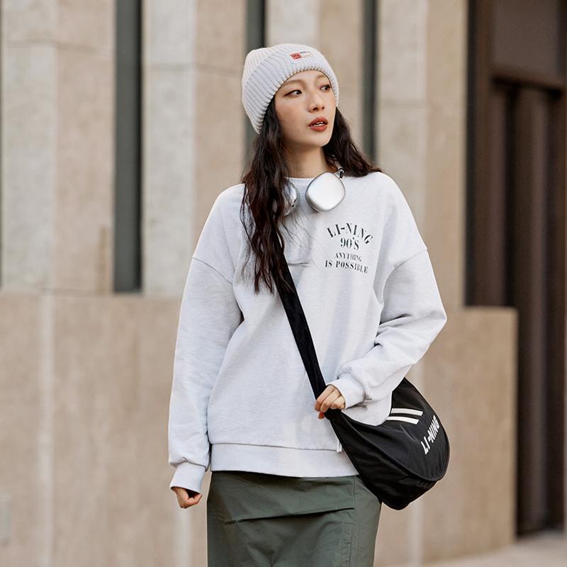 Li Ning Weekend Youth Letter Printed Свитер с круглым вырезом Толстовка унисекс AWDU797-6