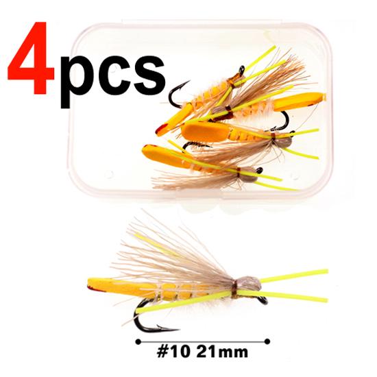 Bimoo 4PCS #10 Yellow Hopper Madam & #4 Black Hopper Fly Fishing Dry Flies Floating Foam Fishing Lures for Trout Bass Pearch