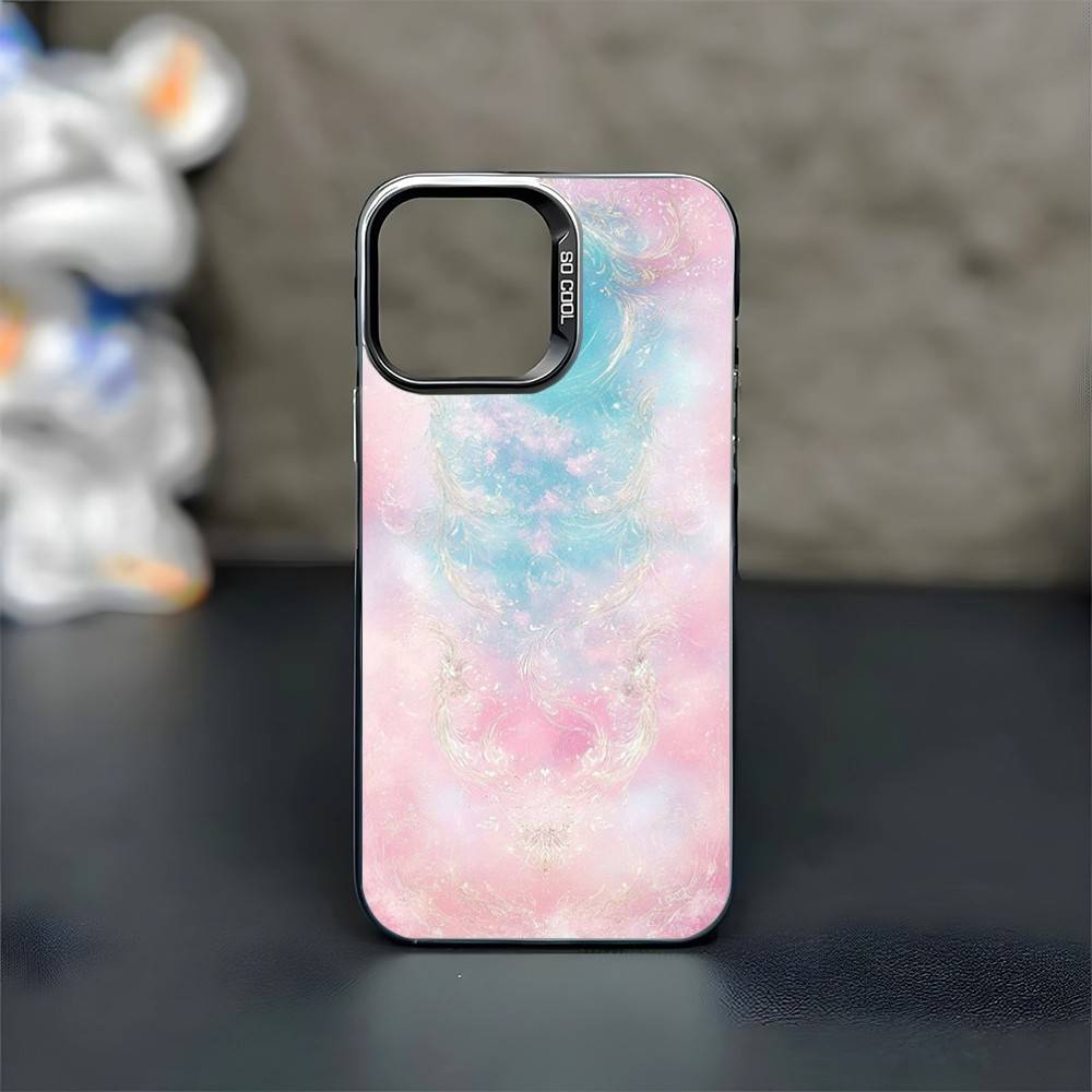 Золотые звезды луна Туманность Розовый Чехол для телефона Для iPhone17,16,15,14,13,12,11 Plus,Pro Max Черный Матовый Ударопрочный Чехол