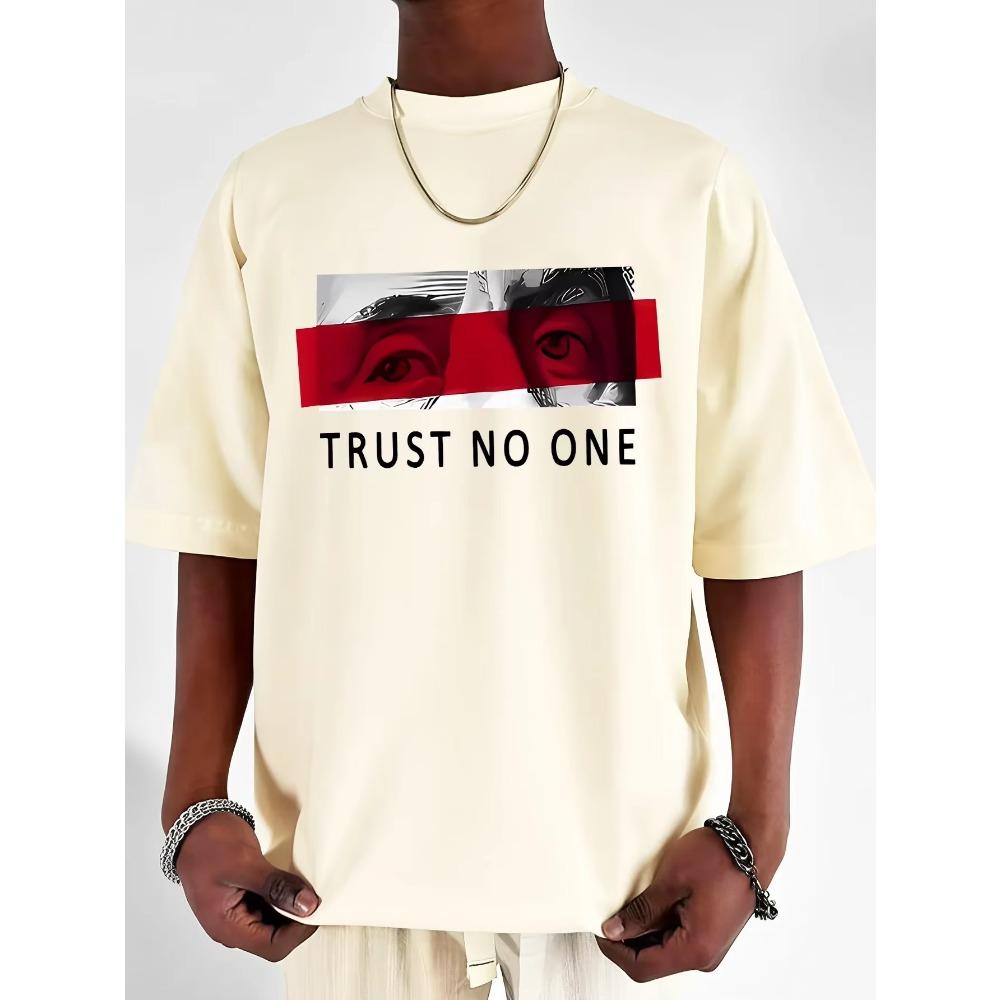 Men's Summer 100 Cotton Fashionable Sports Casual Loose Fit Plus Size TRUST NO ONE Printed Round Neck Short Sleeved T-shirt Top
