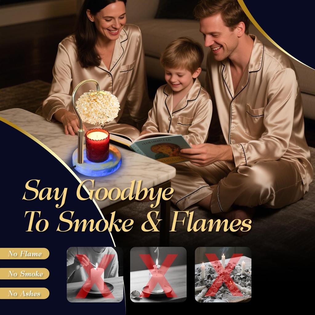 Luxury Smart Touch Candle Warmer Lamp - Dimmable LED Wax Melt Warmer with Crystal Gemstone Shade and Color-Changing Marble Base, VXUNLIOR Candle