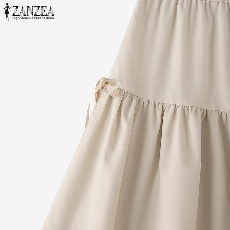 ZANZEA Женские летние юбки А-силуэта с эластичной резинкой на талии и завязывающимся узлом и оборками по подолу