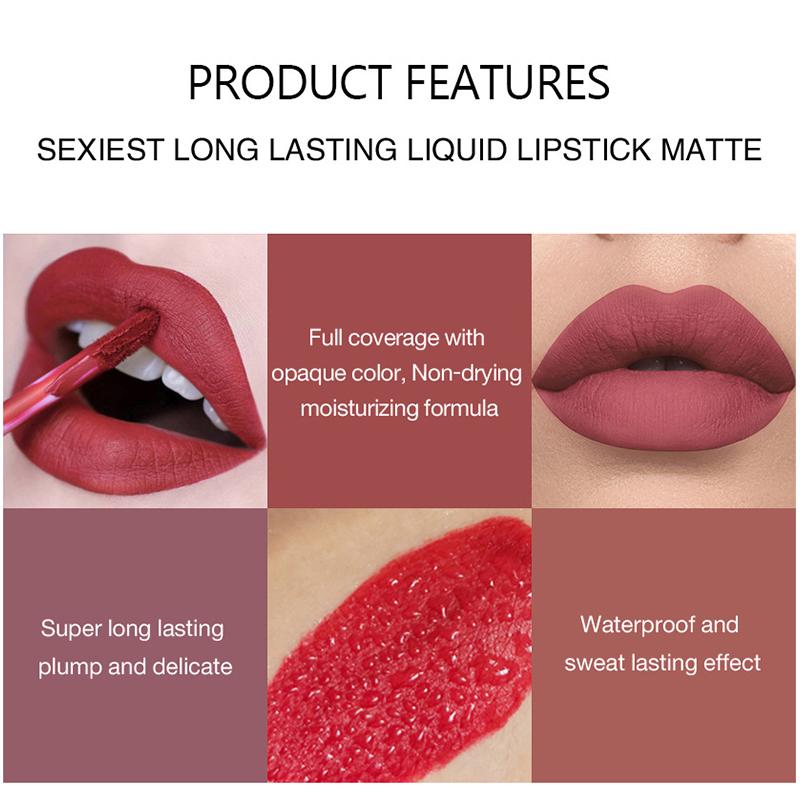 6 шт./компл., сексуальная бархатная матовая жидкая губная помада, которую нелегко окунуть в чашку, водостойкая, долговечная, телесный блеск для губ, комплект