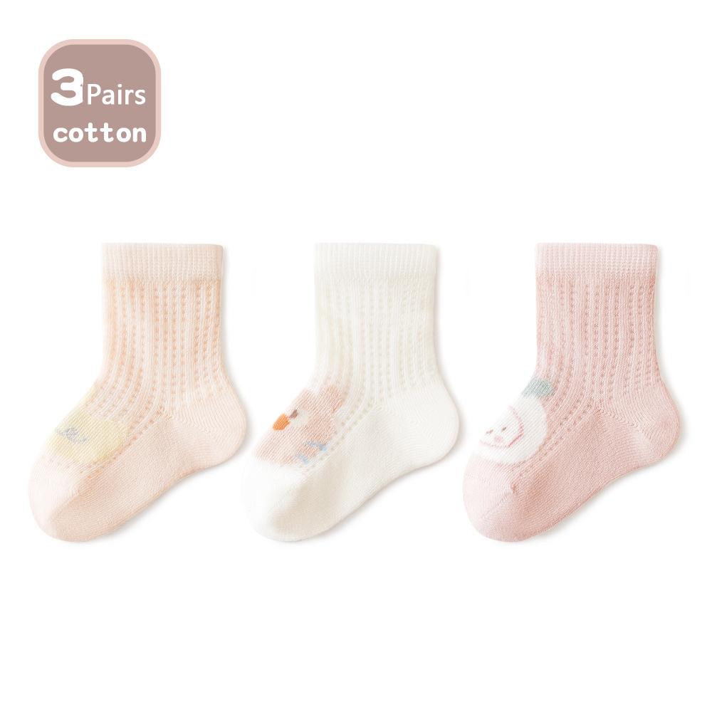 3 Pairs Children'S Socks Summer Mesh Cartoon Cute Baby Boneless Cotton Socks Breathable Thin Anti-Mosquito Socks For Children