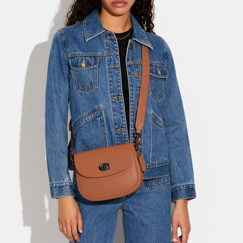 Новая кожаная сумка-седло COACH Willow, сумка на плечо, сумка кроссбоди, женская шафраново-коричневая CA094-V5NP6