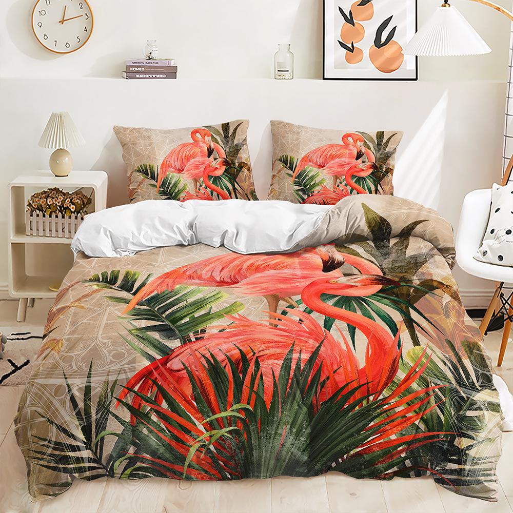 Домашнее постельное белье с 3D рисунком фламинго, комплект постельного белья с животным пухом, комплект постельного белья для спальни, односпальная/двуспальная кровать, полноразмерный комплект постельного белья