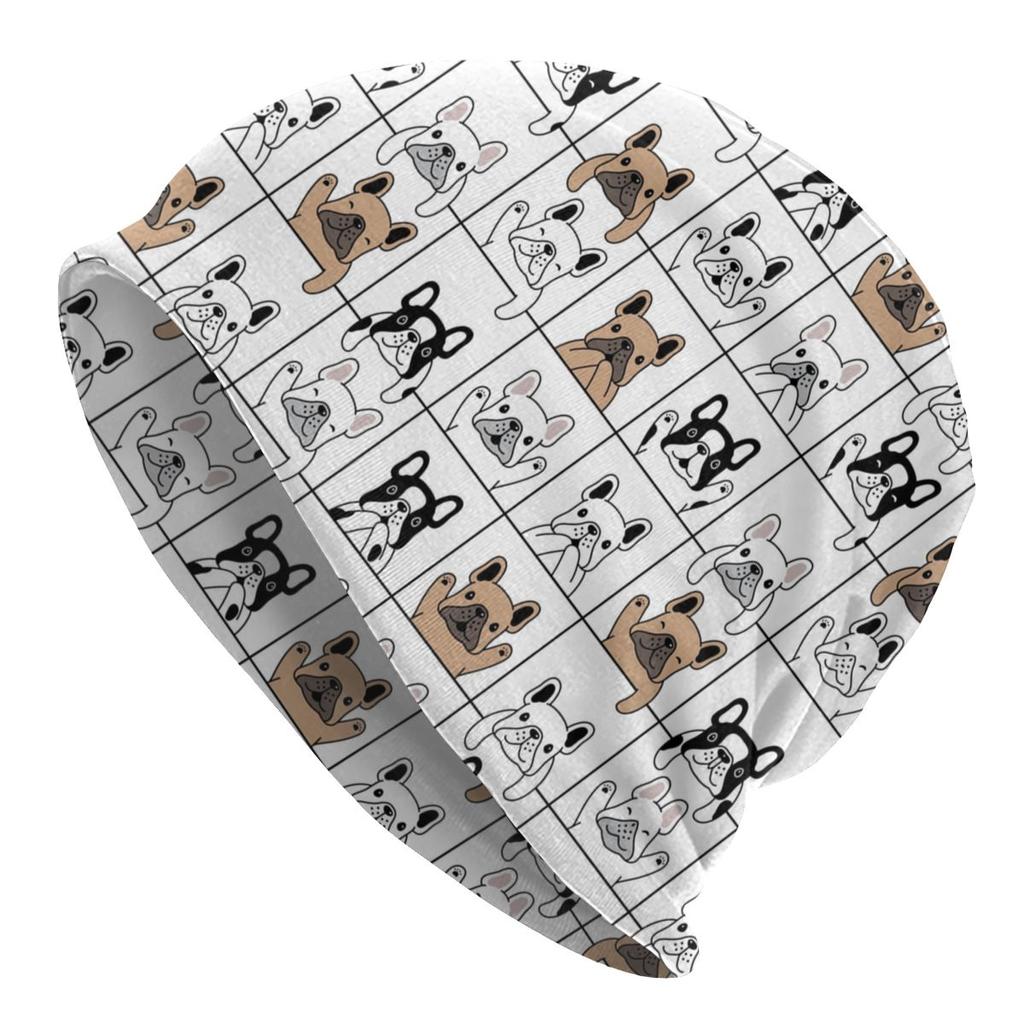 Funny Frenchies French Bulldog Hip Hop Skullies Beanies Women Unisex Winter Slouchy Beanie Hat Dog Animal Knit Bonnet Cap for Ski