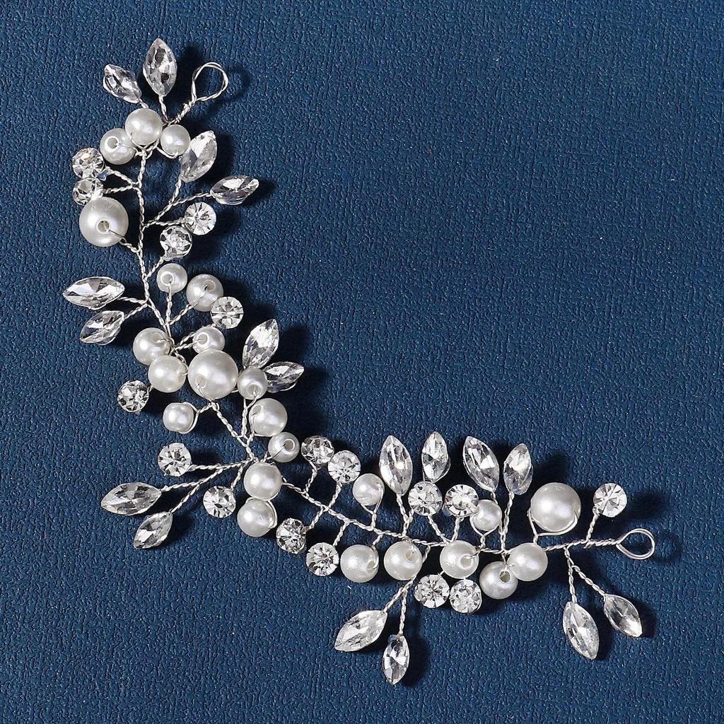 Сделанный вручную свадебный гребень для волос с цветком из жемчуга и страз и листьями
