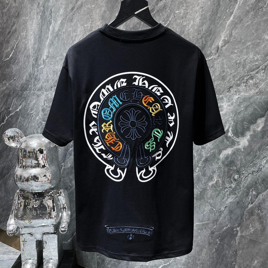 8719 CHROME HEARTS 2025 Летняя новая высококачественная хлопковая свободная футболка с круглым вырезом большого размера для мужчин и женщин, парная футболка