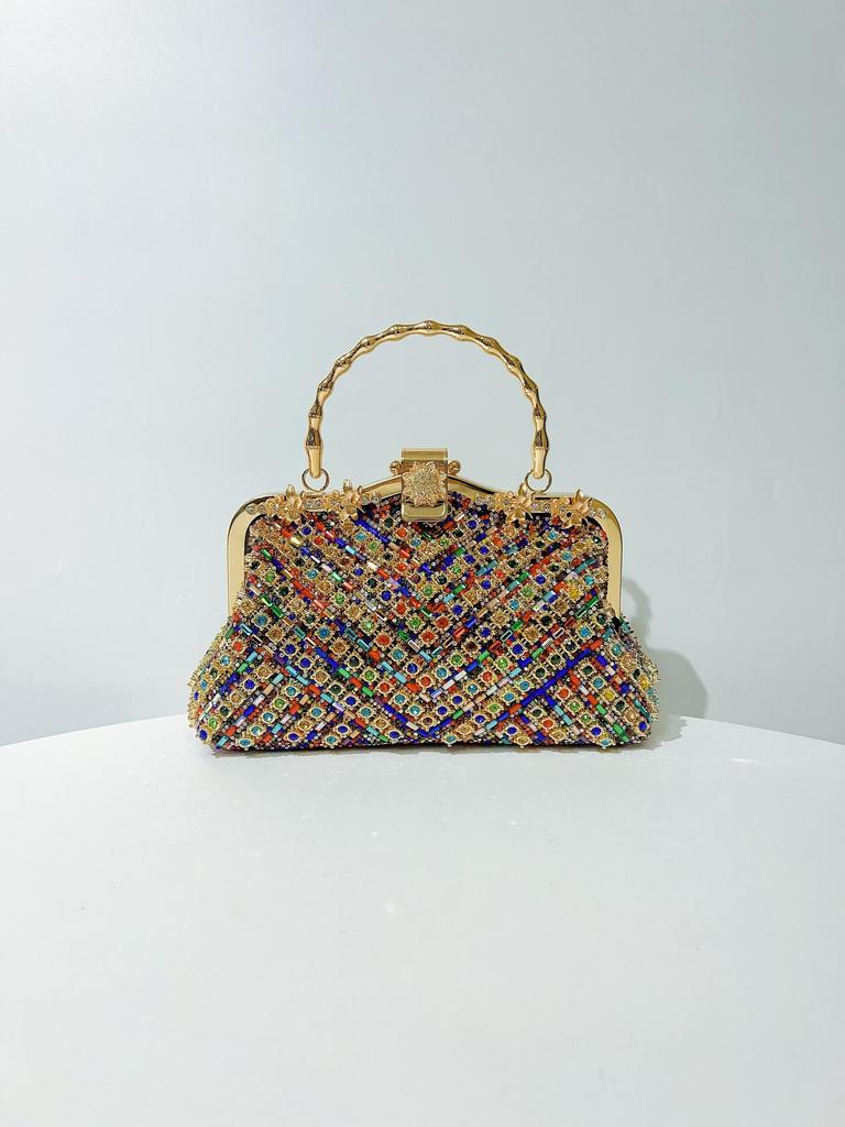 Роскошная вечерняя сумочка со стразами - сумка-чеонгсам с бриллиантовой цепочкой