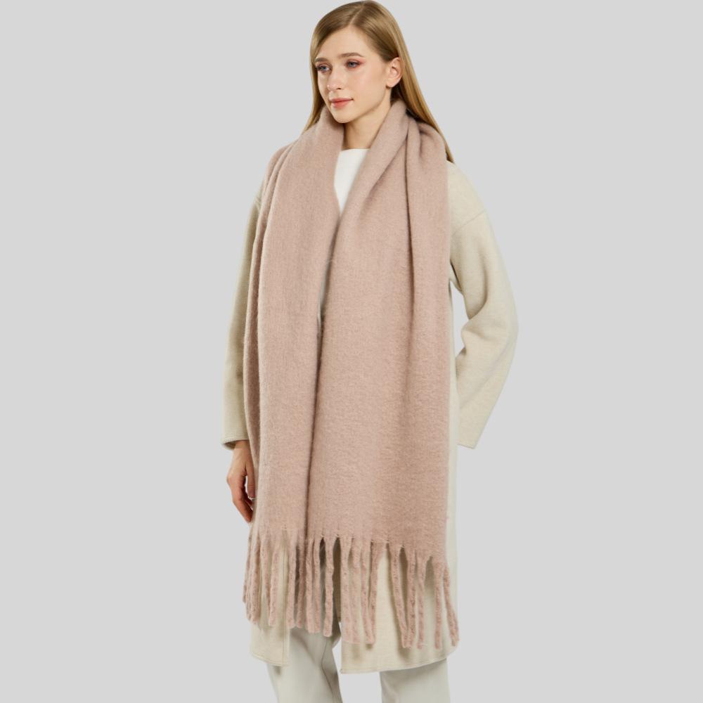 Solid Color Mohair Loop Yarn Scarf Women's Autumn and Winter New High-end Versatile Warm Scarf Shawl Dual-purpose
