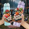 1PC Fresh Sushi Seafood Food Art Print 750ml Color Plastic Sports Water Bottle Leakproof Flip Straw Lid Suitable for Sports Office Home Use