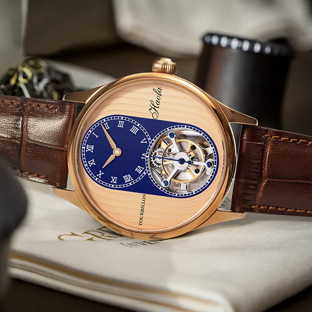 Механические часы HAOFA Tourbillon Watch 8 Dial Vintage Wood Grain Ультратонкое сапфировое стекло Ремешок из натуральной кожи Роскошный стильный сапфировое стекло