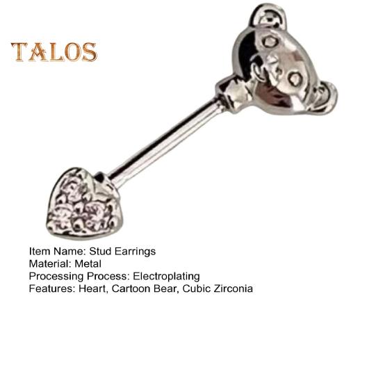 1 шт. Серьги-гвоздики в форме мультяшного медведя и сердца, блестящие кубические циркониевые серьги для хряща уха для клубных вечеринок, кольцо для носа без адреналина