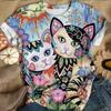 Женская футболка с 3d принтом кота, цветная красивая женская футболка с круглым вырезом и короткими рукавами, модная уличная футболка